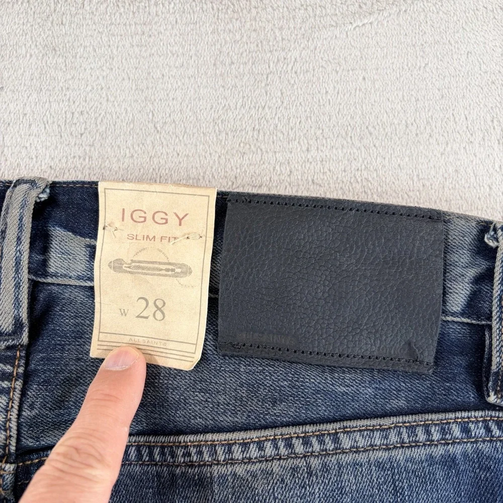 AllSaints Stanton Iggy‎ Slim Fit Jeans Blue Wash Men 28x28 Button Fly NWT $199